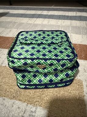 Green & Navy Patterned Travel Cosmetic Case